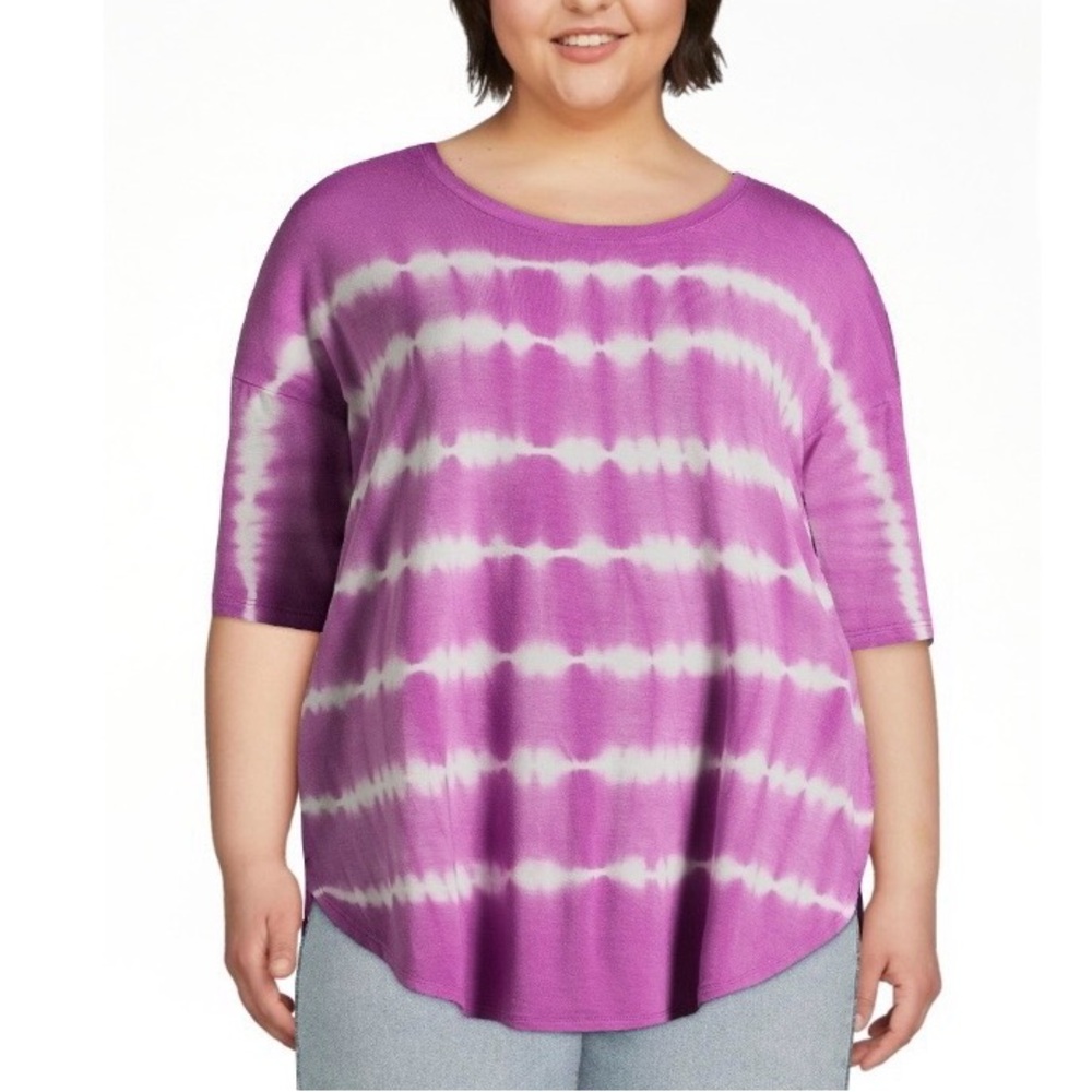 Time and Tru Women's Crewneck Solid & Tie-Dye Purple Tunic Tee Size XXXL (22)